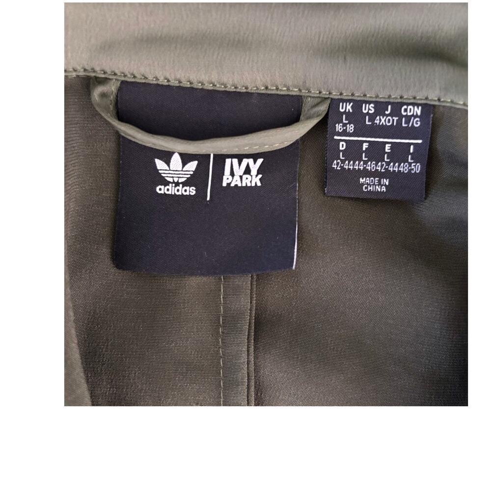 adidas Ivy Park Halls of Ivy L Long Satin Jacket Olive Duster Dress Trench - Picture 4 of 8